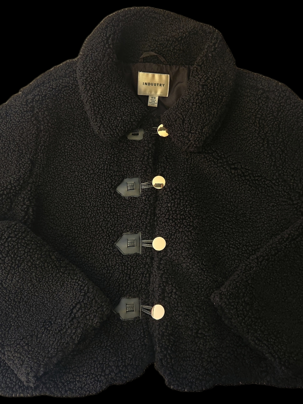 NWT INDUSTRY Black Teddy Sherpa Cropped Toggle Jacket